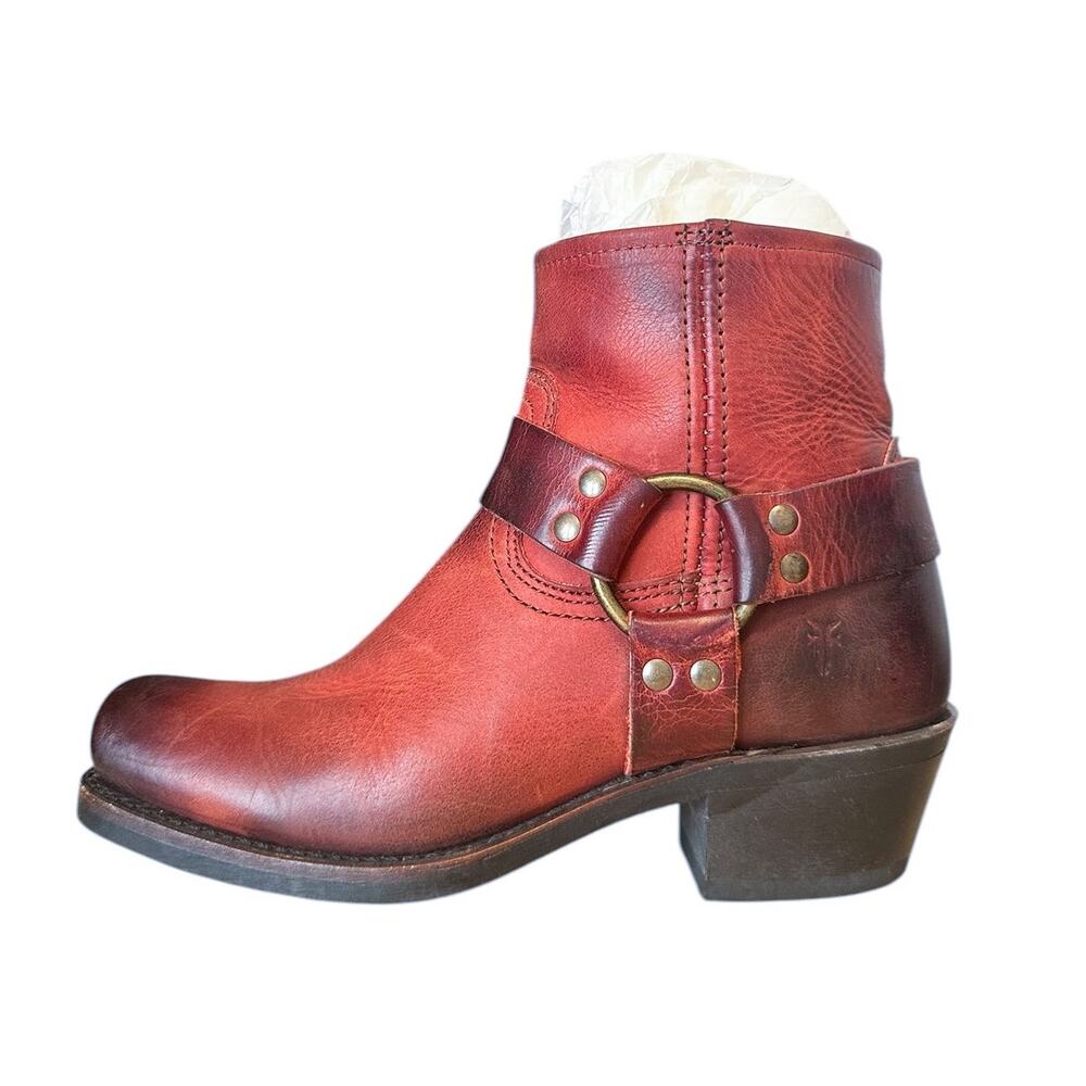 Frye Vintage Harness Red Leather Square Toe Ankle Boots 6.5/7